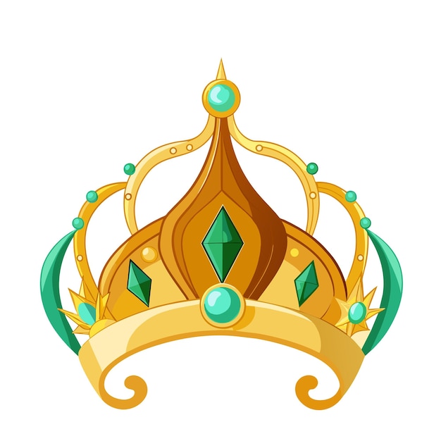 beautiful golden queen princess crown with emerald gem stone