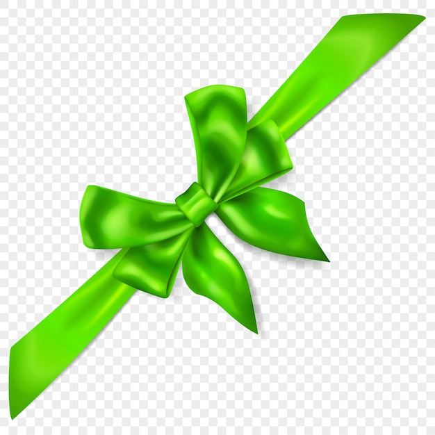 Beautiful green bow with diagonally ribbon with shadow isolated on transparent background Transparency only in vector format