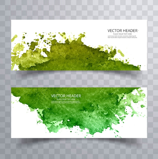 Beautiful green colorful watercolor banners set design