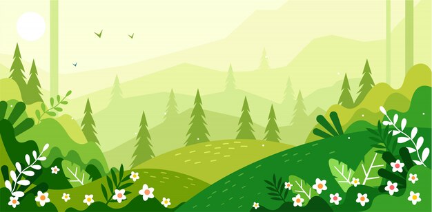 Vector beautiful green scenery illustration