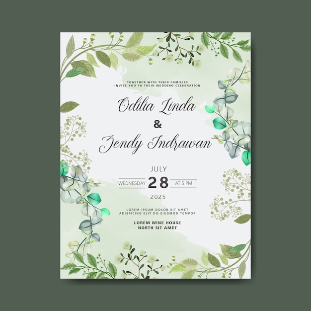 Vector beautiful greenery wedding invitation templates