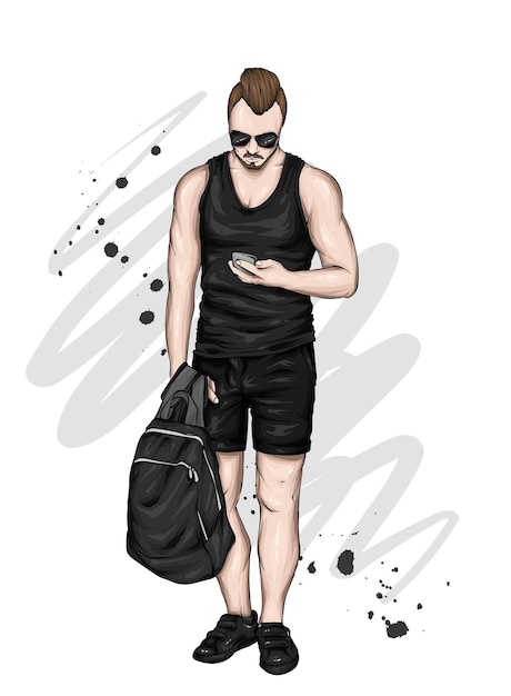 Vector beautiful guy in stylish summer clothes