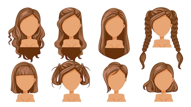 Vector beautiful  hairstyle brown hair woman  modern fashion for assortment.