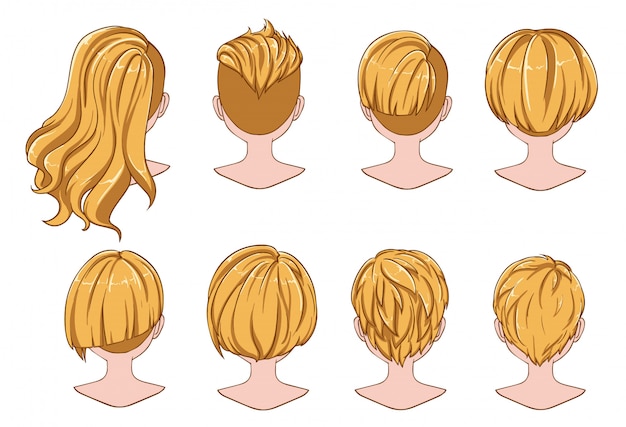 Vector beautiful hairstyle of woman hair collection