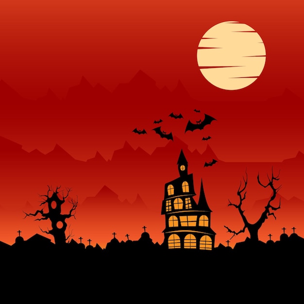 Vector beautiful halloween landscape illustration