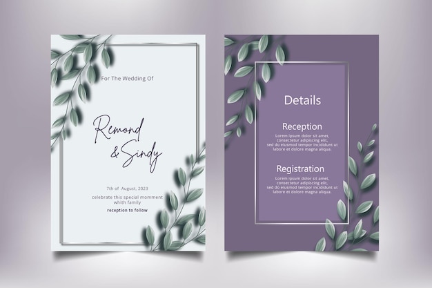 Vector beautiful hand draw floral leave wedding card set01