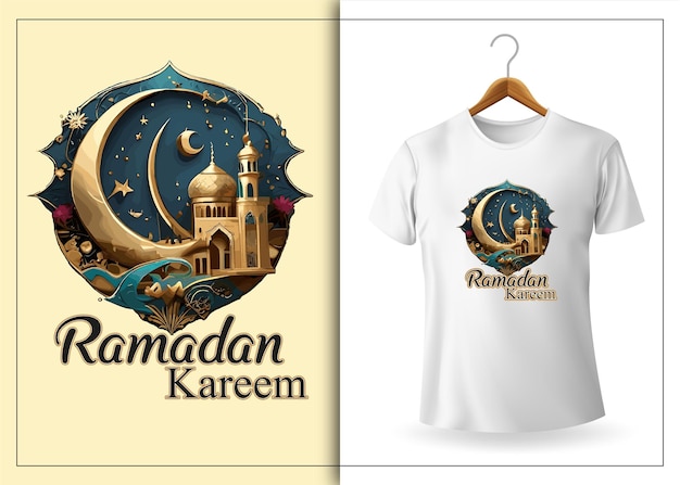 Beautiful hand draw sketch Ramadan Kareem vector Illustration Eid Mubarak Tshirt design