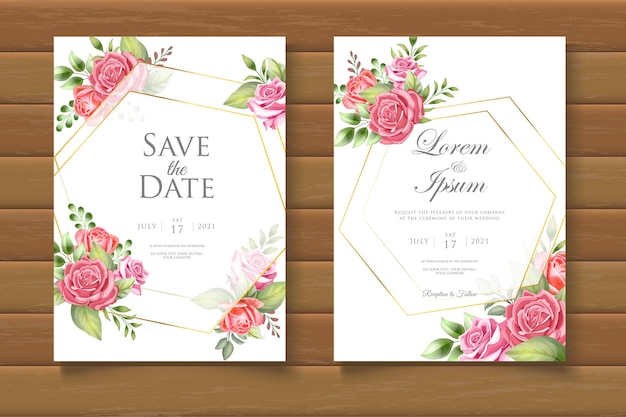 Vector beautiful hand drawing floral wedding invitation card