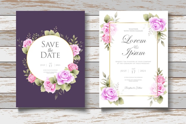 beautiful hand drawing floral wedding invitation card