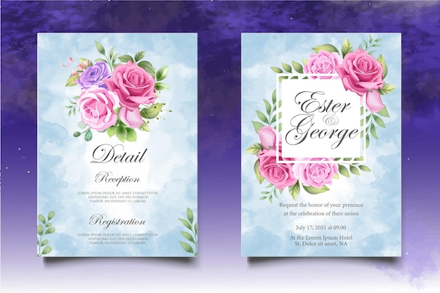 Beautiful hand drawing floral wedding invitation template