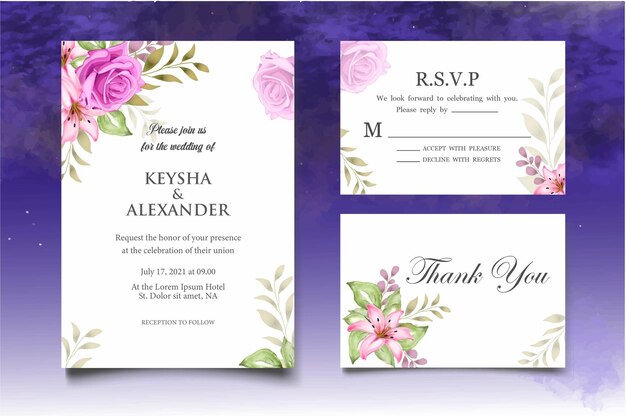 Beautiful hand drawing floral wedding invitation template