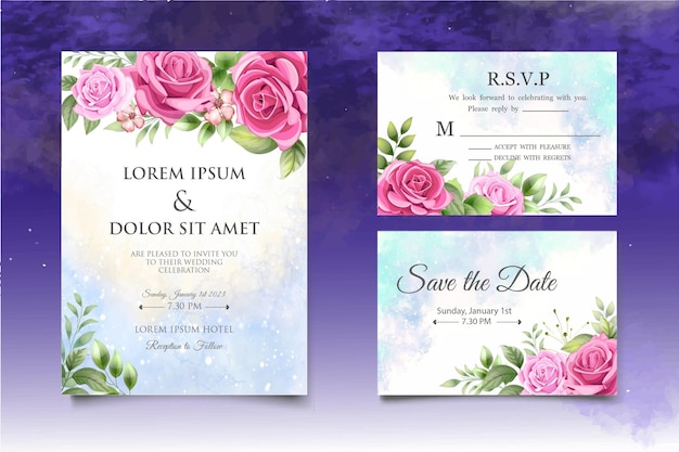 Beautiful hand drawing floral wedding invitation template