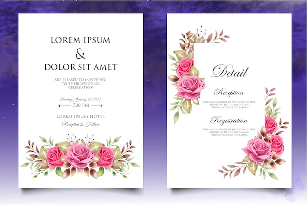 Beautiful hand drawing floral wedding invitation template