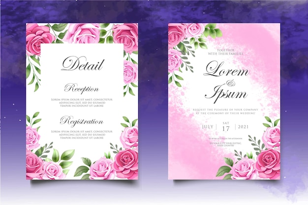 Beautiful Hand Drawing Floral Wedding Invitation Template