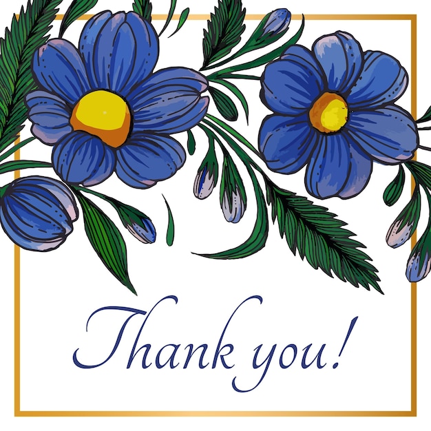 Beautiful hand drawing watercolor floral thank you card template