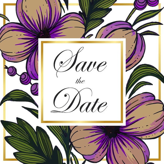 美しい手描き水彩花の結婚式の招待カードテンプレート
