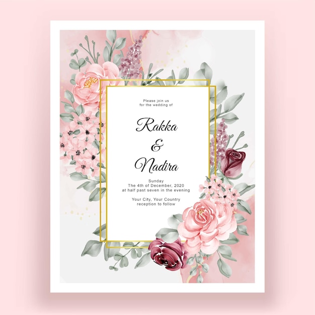 美しい手描きの結婚式の花の招待状