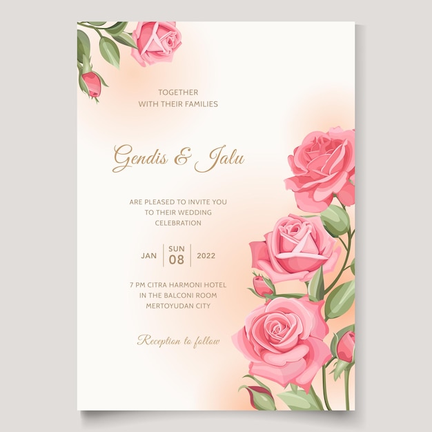 美しい手描きの結婚式の招待状の花柄
