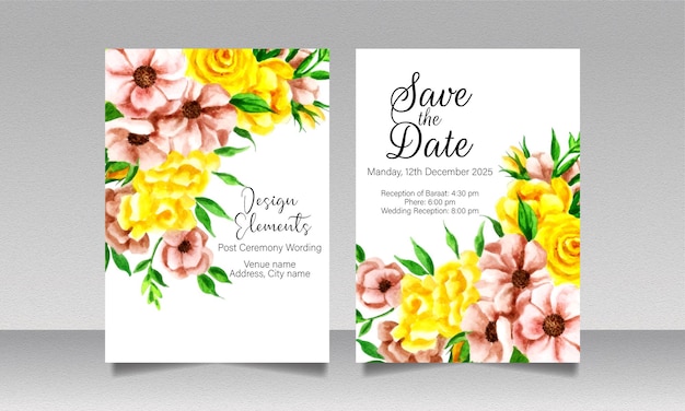 美しい手描きの結婚式の招待状の花柄
