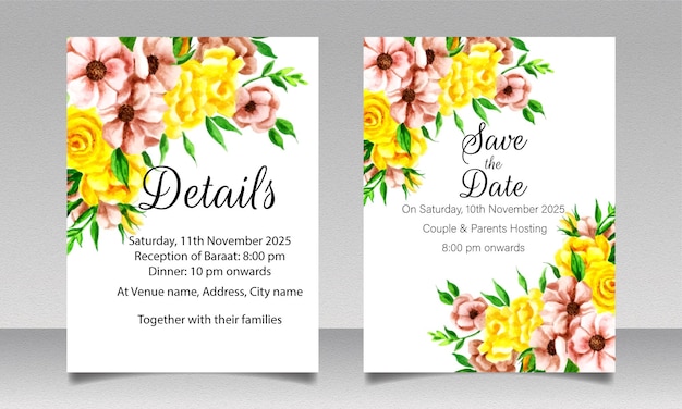 Beautiful hand drawing wedding invitation floral design