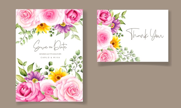 Beautiful hand drawing wedding invitation watercolor floral design