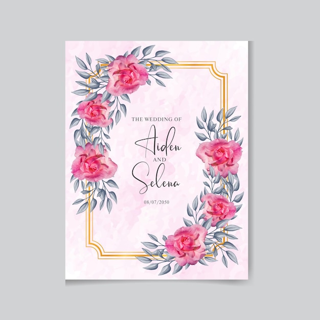 Beautiful hand drawing wedding invitation watercolor floral design