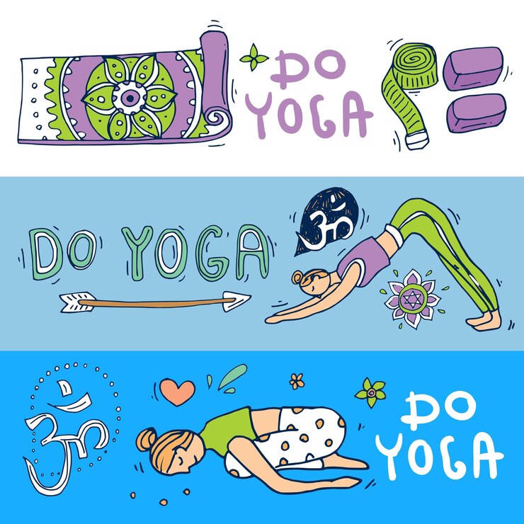Beautiful hand drawn banners with illustration do yoga Doodle style drawing
