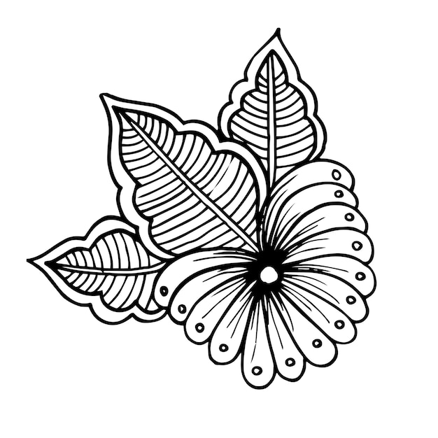 Vector beautiful hand drawn black and white floral element