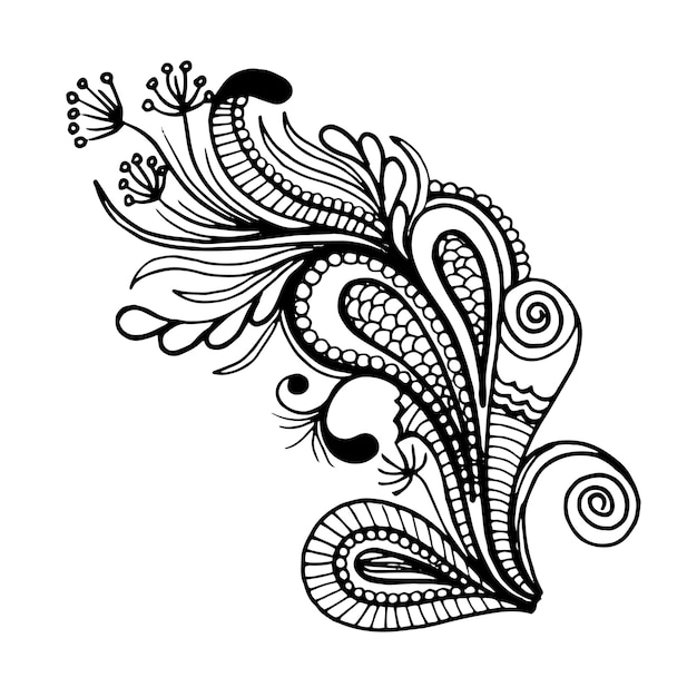 Vector beautiful hand drawn black and white floral element
