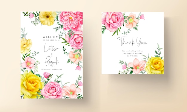 Vector beautiful hand drawn blooming floral wedding invitation template