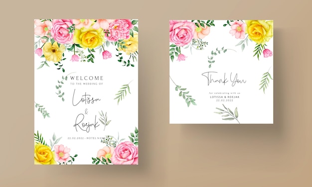 Vector beautiful hand drawn blooming floral wedding invitation template