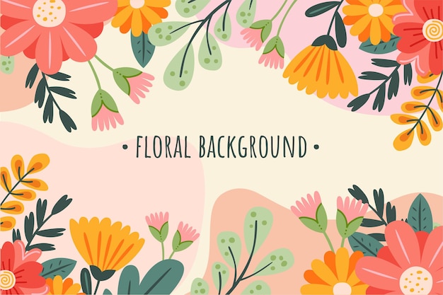 Vector beautiful hand drawn blooming flower and leaves background