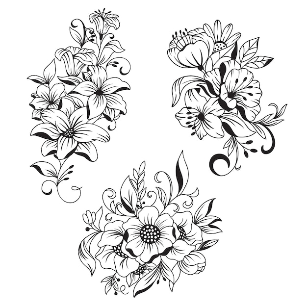 Vector beautiful hand drawn bouquet of flowers