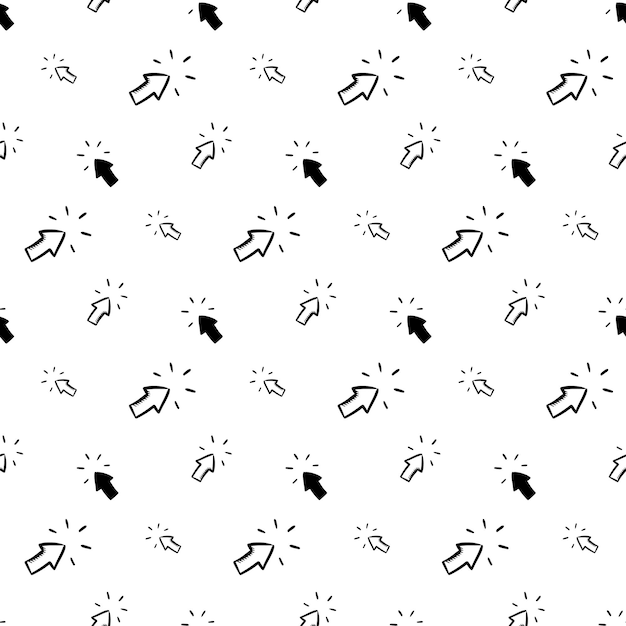 Beautiful hand drawn fashion seamless pattern click arrow icon. Hand drawn black sketch. Sign / symbol / doodle. Isolated on white background. Flat design. Vector illustration.