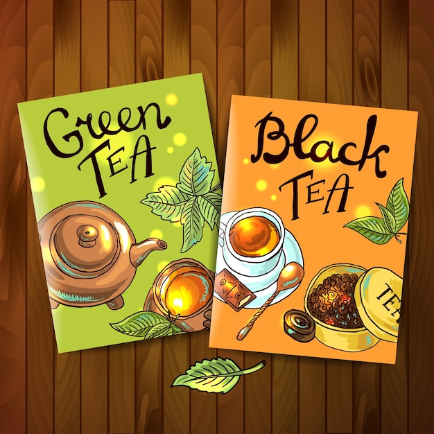 Beautiful hand drawn flayers green and black tea