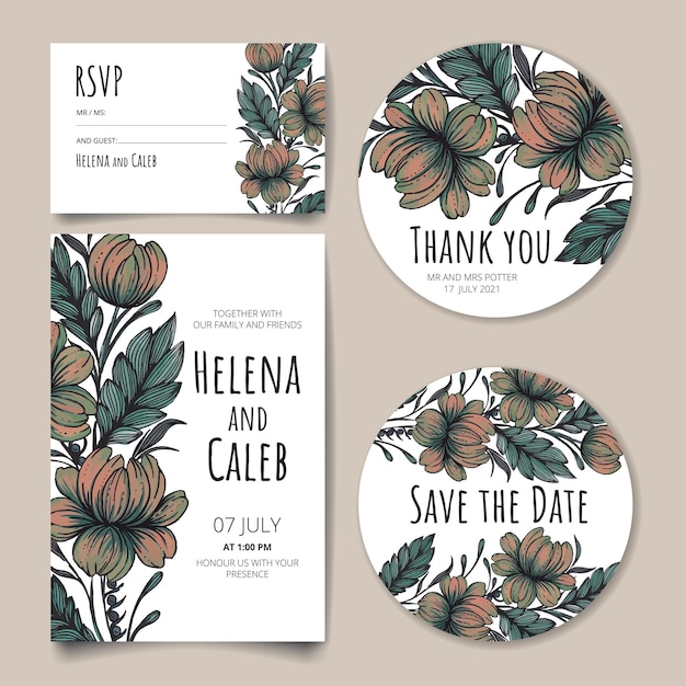 Beautiful hand drawn floral card template