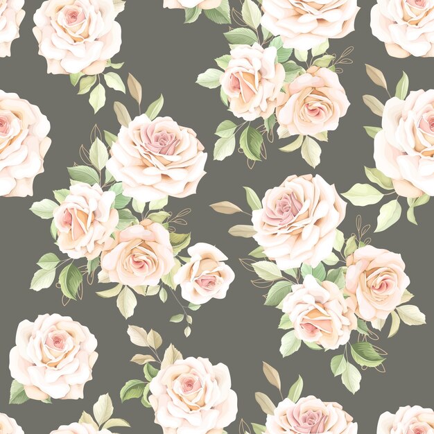 Vector beautiful hand drawn floral roses seamless pattern