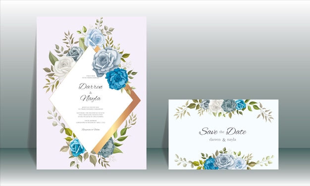 Beautiful hand drawn floral wedding card template 