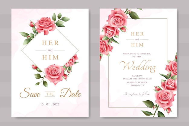 美しい手描きの花の結婚式の招待カードテンプレート