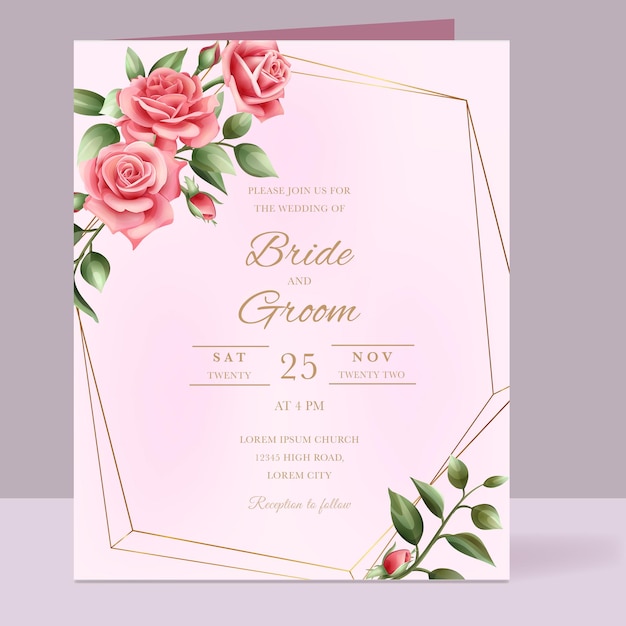 Beautiful hand drawn floral wedding invitation card template