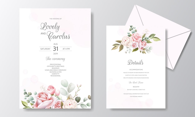 Beautiful hand drawn floral wedding invitation card