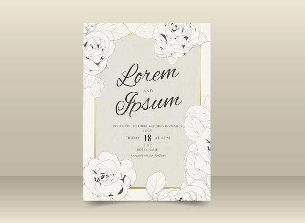 Beautiful hand drawn floral wedding invitation card