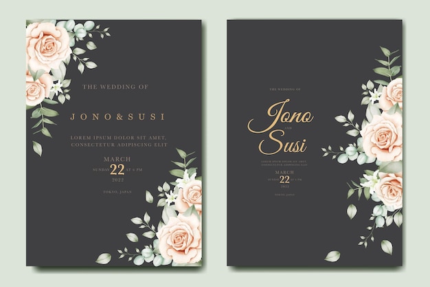 美しい手描きの花の結婚式の招待カードセット