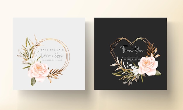 美しい手描きの花の結婚式の招待カードセット