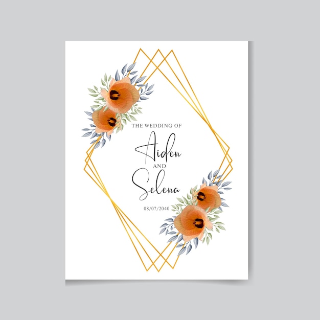 Beautiful hand drawn flower wedding invitation card set