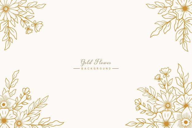 beautiful hand drawn gold flowers and leaves on white background