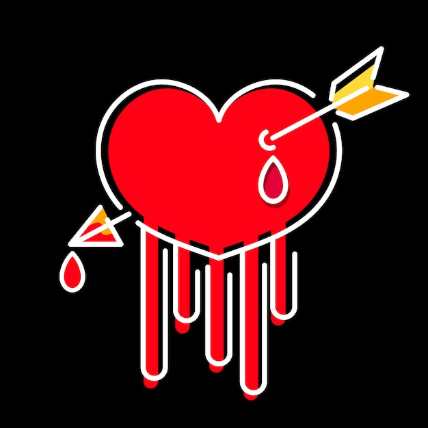 Vector beautiful hand drawn heart with arrow and blood vector illustration