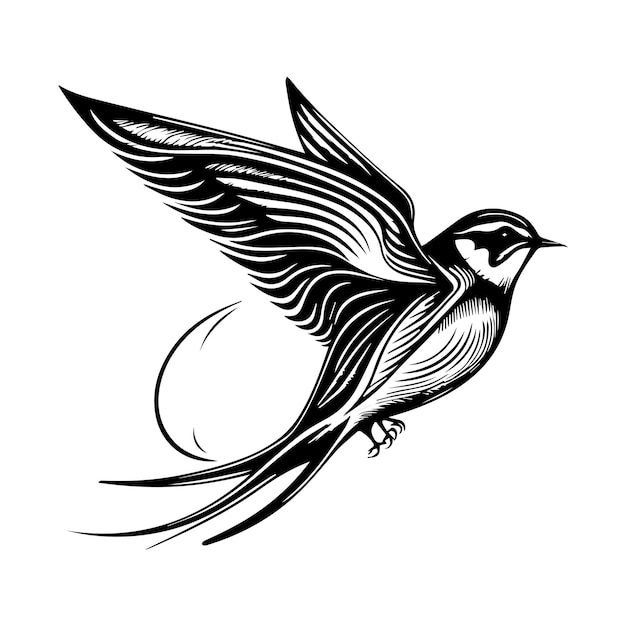 ボディー アートに最適な部族の入れ墨のスタイルでツバメ鳥の美しい手描きイラスト