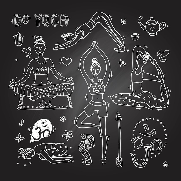 Beautiful hand drawn illustration do yoga Doodle style drawing