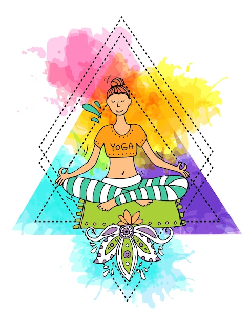 Bella illustrazione disegnata a mano fare yoga in stile doodle